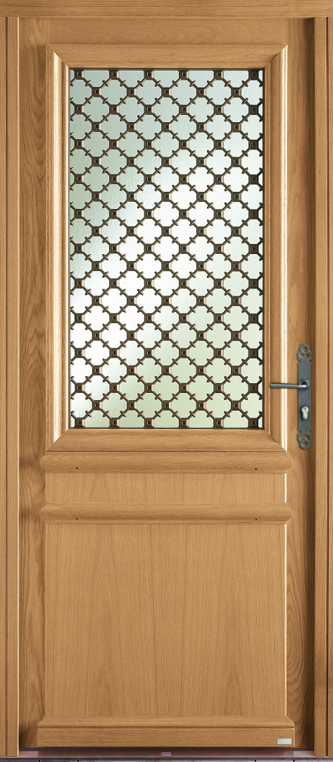 Porte d'entrée Montmartre : une porte en bois élégante avec isolation thermique et acoustique - Zoom produit : la porte...