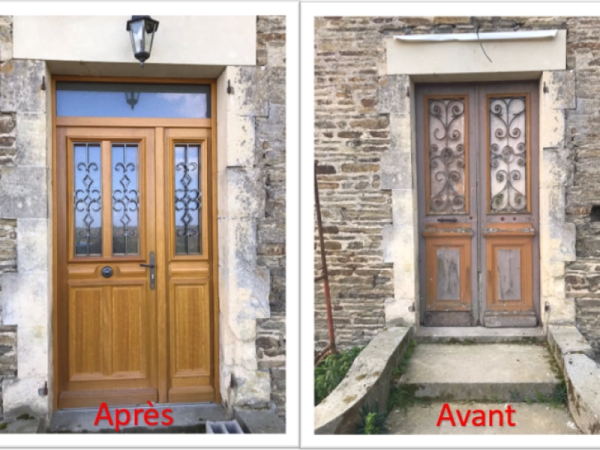 Installation d’une porte d’entrée en bois près de Villers Bocage par l’agence de Fleury sur Orne - Caen - Calvados