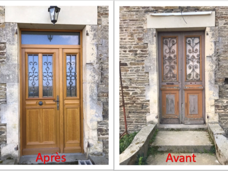 Installation d’une porte d’entrée en bois près de Villers Bocage par l’agence de Fleury sur Orne - Caen - Calvados